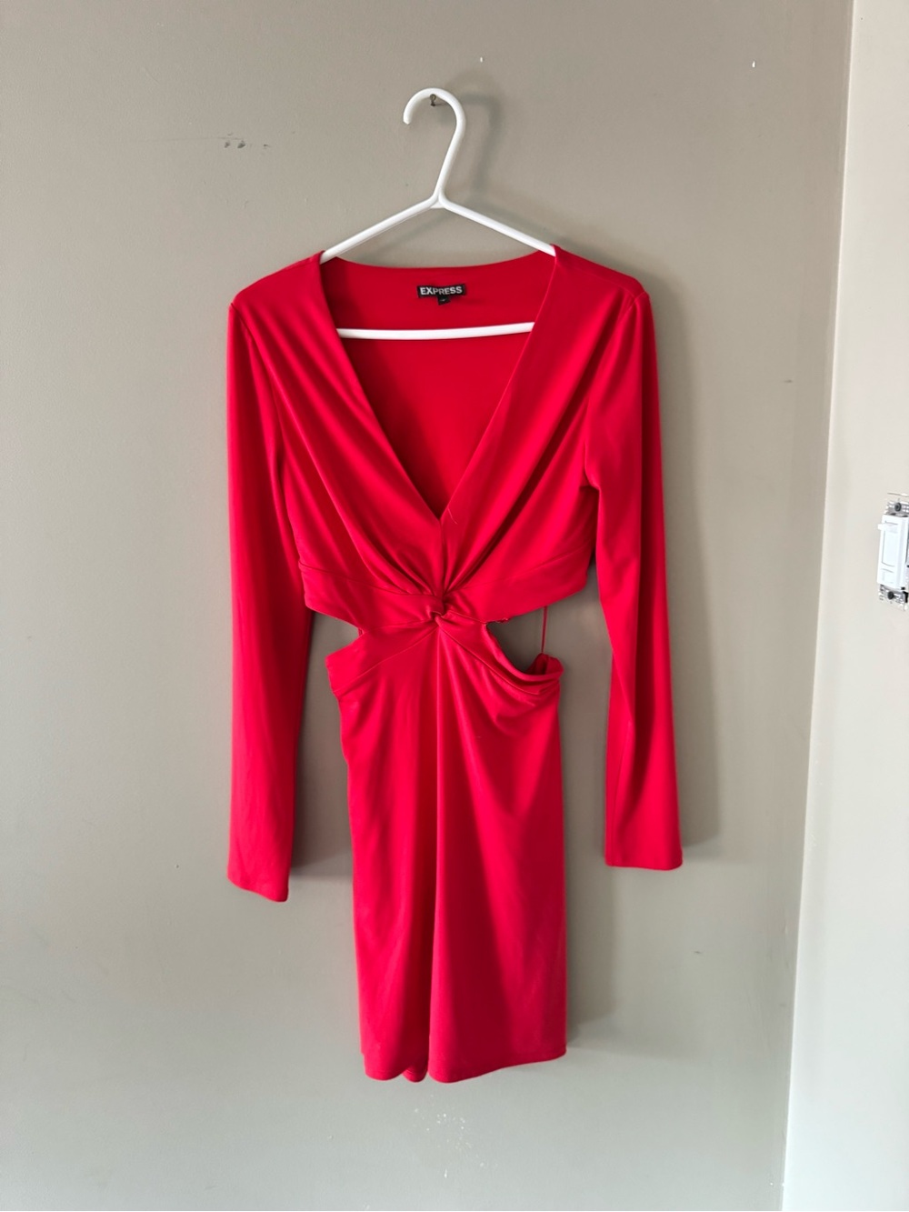 Express Red Long-Sleeve Twist Cutout Dress